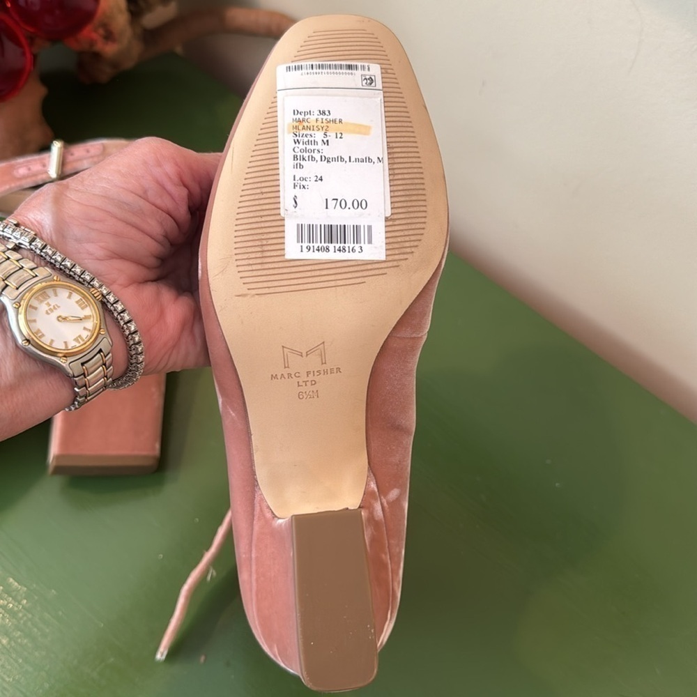 Marc Fisher Blush Pink Velvet Ankle Strap Pumps - Picture 6 of 8